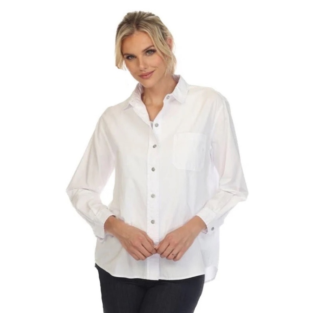 ESCAPE BY HABITAT SALT WASH BUTTON FRONT POCKET BIG SHIRT IN WHITE - 21407-WHT